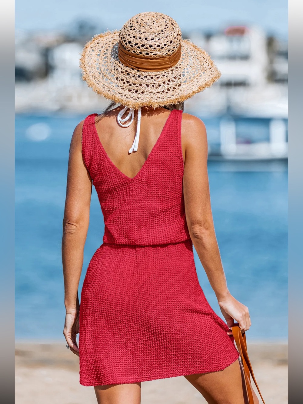 Summer Textured Tank Coverup Dress — Raspberry Red - Picture 2 of 3